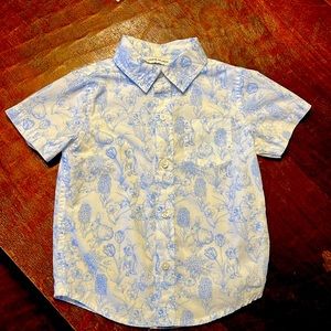 Janie and Jack blue toile bunny button down size 3